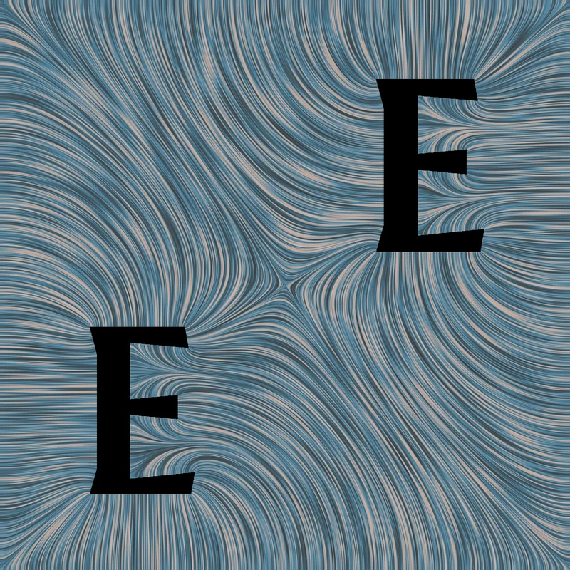 Two capital E shapes embedded in a line-integral-convolution flow field