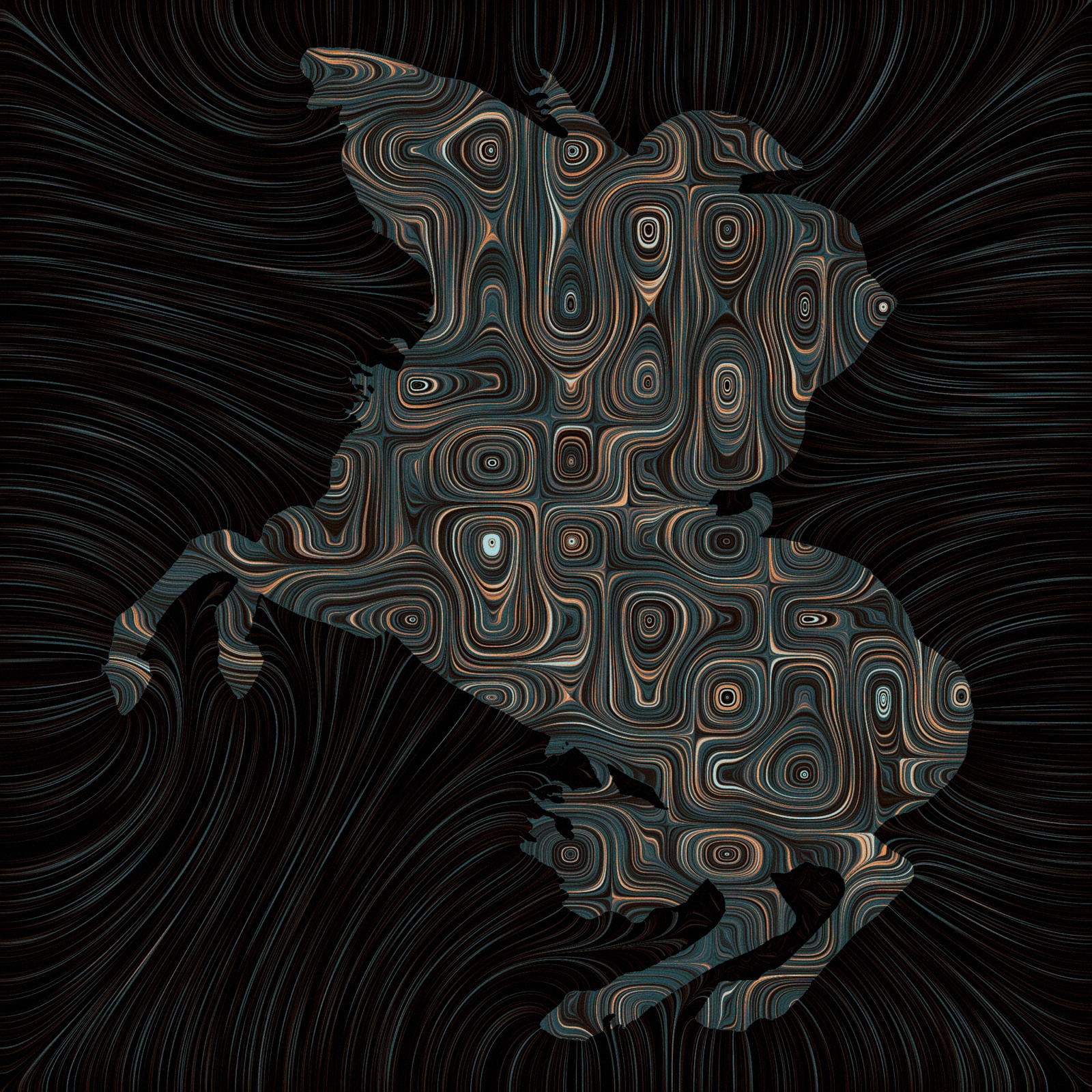 Napoleon — a rearing horse rendered in electromagnetic field lines, made with Elliptica